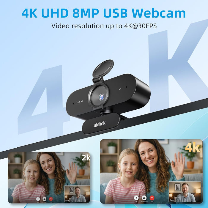 4K USB Webcam for PC,Auto Focus Streaming Web Cam,Dual Noise Reduction Mics