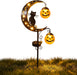 Solar Halloween Pumpkin Light, Black Cat Moon Garden Stake Light with 2 Pumpkin Lanterns, Waterproof Metal Solar Pathway