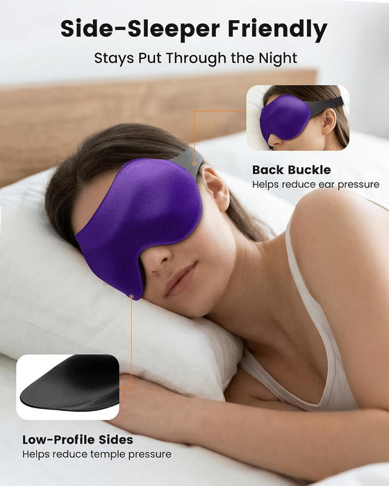 3 Pack Sleep Masks for Side Sleepers, True Blackout 3D Eye Mask for Sleeping, Zero Eye Pressure, Lash-Friendly, Adjustab