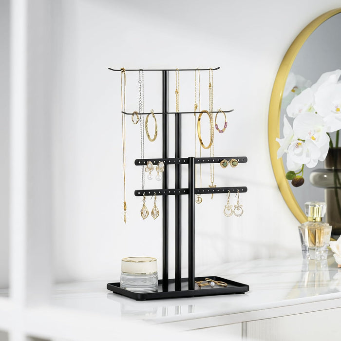 Black Jewelry Organizer: 14.5" Sturdy Stand for 80 Pcs Jewelry