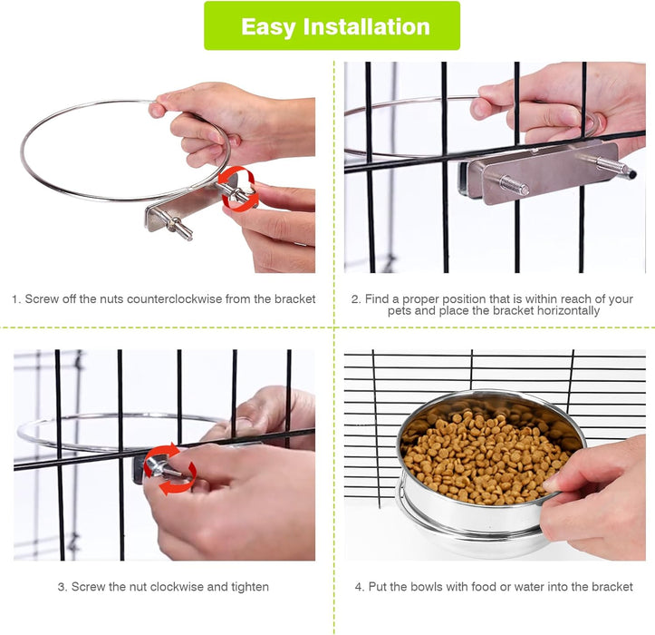 2 Pcs Stainless Steel Small Dog Crate Food Water Bowl, 19 & 12 OZ