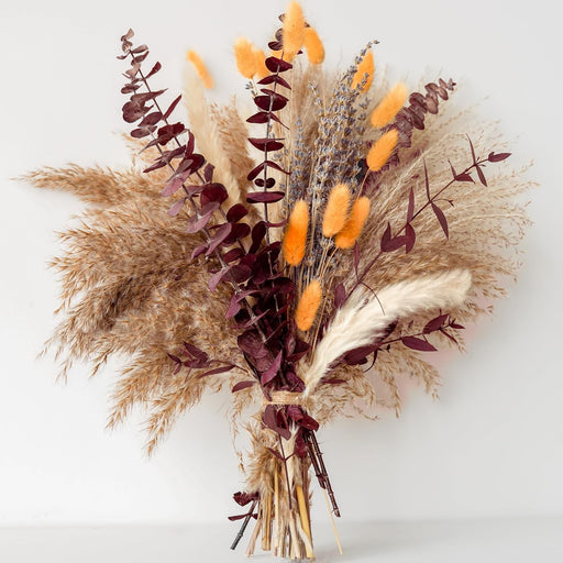 Fall Dried Flower Bouquet with Pampas Grass, Orange Bunny Tails, Lavender & Red Eucalyptus –Boho Fall Decor for Home, Va