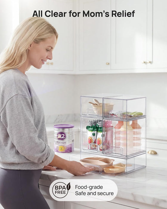 Clear Stackable Storage Drawers Set of 5, Plastic Organizer Bins