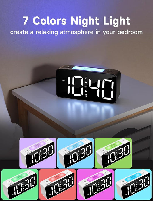 110dB Extra Loud Alarm Clock for Heavy Sleepers Adults, Digital Clock with 7 Color Night Light, RGB Display, Dual USB Charger, Small Clocks for Bedrooms, Kids, Teens (White+RGB)