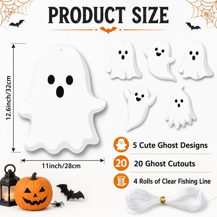 20Pcs Large Halloween Ghost Hanging Ornament Decor Ghost Party Banner