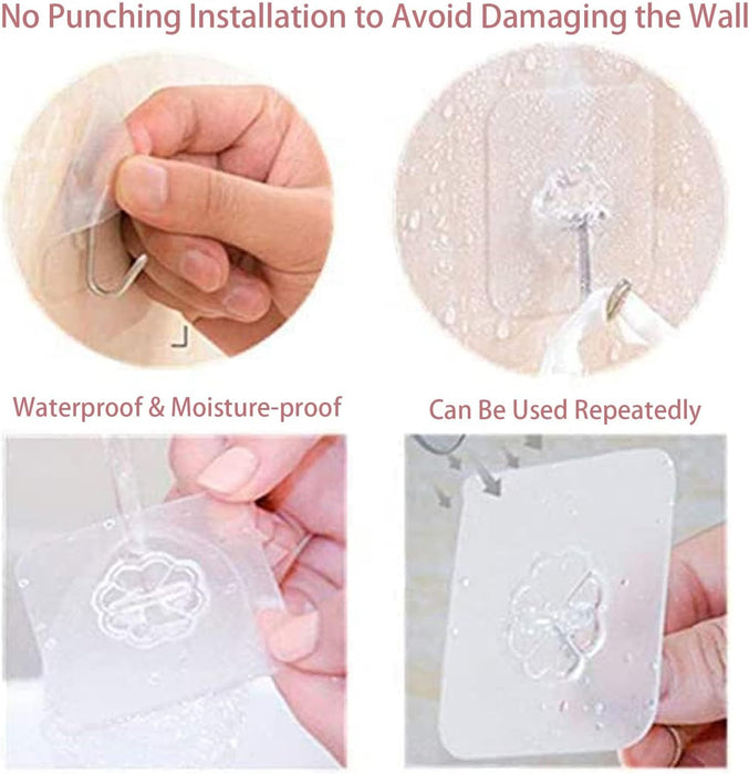 Adhesive Wall Hooks Clear 50lb(Max) Heavy Duty Hanging Sticky-10 Pack