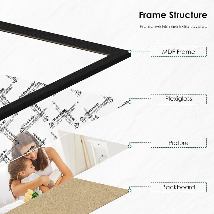 8x10 Picture Frame Set of 6, Wall or Tabletop, Black Woodgrain