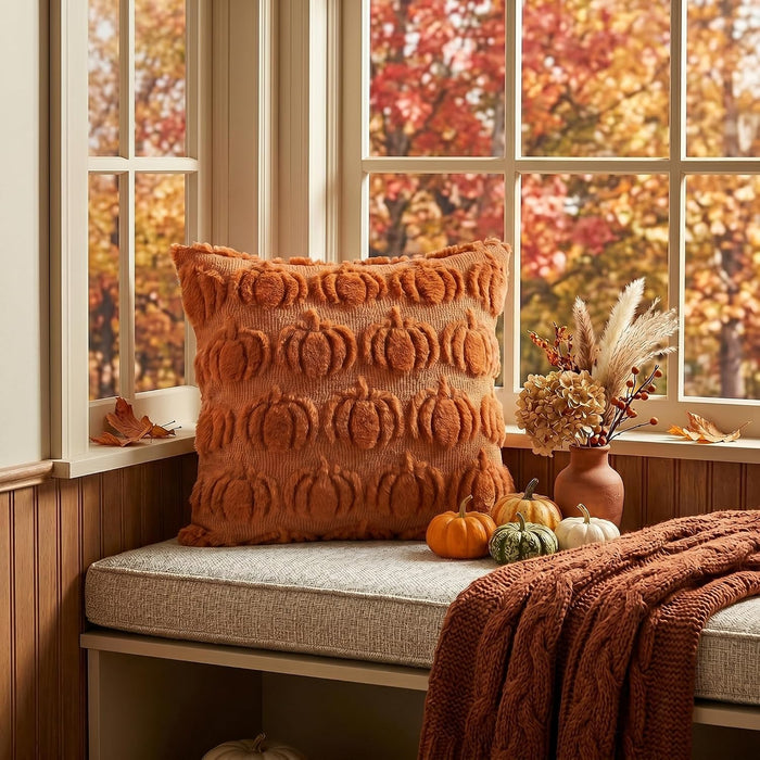 Caramel Fall Pumpkin Throw Pillow Covers 18x18 Inch