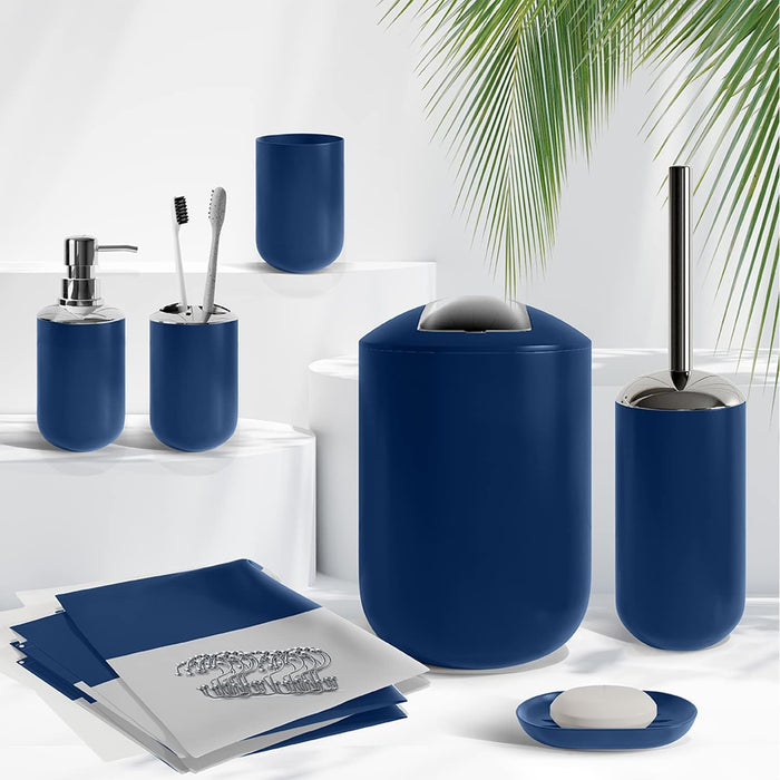 Bathroom Set - Navy Bathroom Accessories Set, 20PC Bathroom Accessory Set, Shower Curtain Set with Liner, Toothbrush Holder, Soap Dispenser, Soap Dish, Toilet Brush Holder, and Trash Can