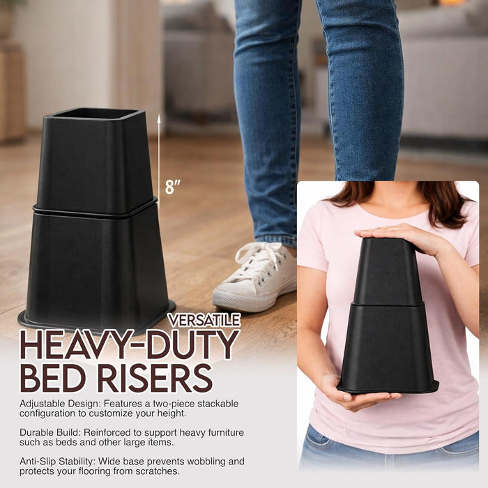 Adjustable Bed Risers 3 & 5 Inch, Black, 4-Pack
