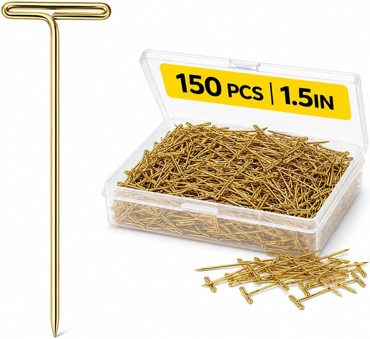 150PCS 1.5 Inch Gold Stainless Steel T-Pins for Wig Styling & Sewing