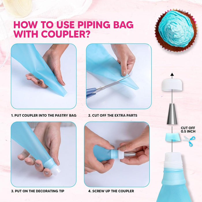 Piping Bags and Tips Set, 11.8 Inch 100 Anti Burst Piping Bags, 124 Pcs Cake Decorating Kit with 16 Piping Tips, 1 Reusa