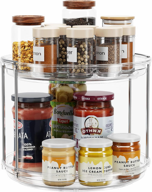 2 Tier Lazy Susan Turntable Organizer 9.25'' Rotating Spice Rack Organization for Cabinet, Kitchen, Pantry, Countertop, Bathroom, Vanity, Medicine Cabinet Organizer, Clear