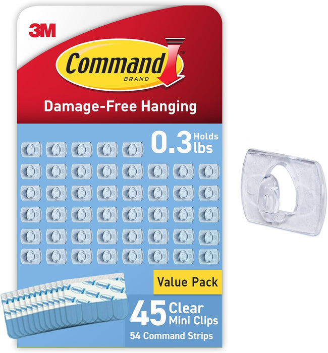 Clear Indoor Mini Light Clips Value Pack, 45 Clips, 54 Strips, Damage-Free String Light Hangers for Home, Room, Wall, Of