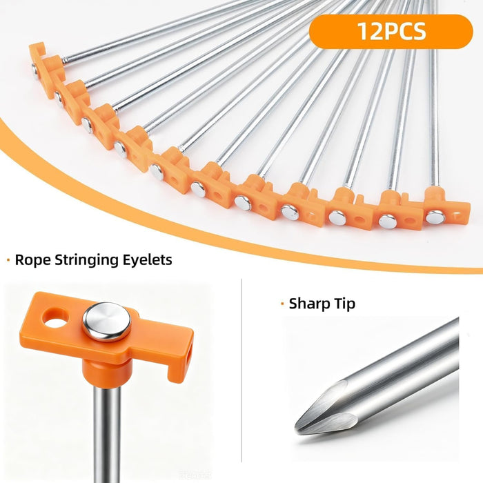 12 Pack Tent Stakes Heavy Duty Camping Stakes, 7.1inch Non-Rust Metal Tent Pegs with Storage Bag Ground Stakes Tent Spik