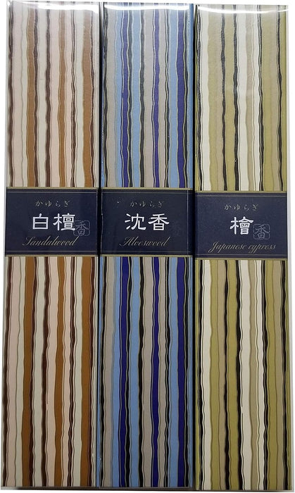 Kayuragi Incense Set of 3 Scents (Sandalwood, Aloeswood and Japanese Cypress) 40 Sticks in Each Scent