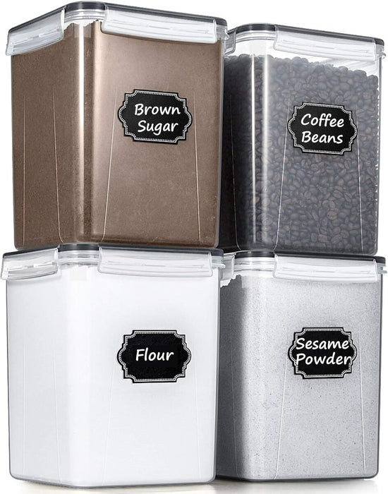 Four 5.2 L Flour & Food Storage Containers — Black