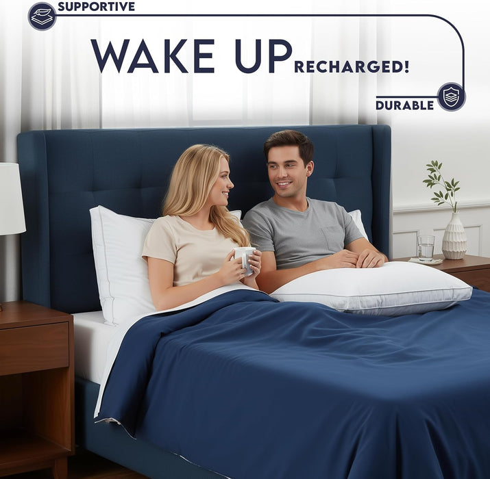 Gusset Bed Pillow, Hotel Pillows Queen Size Set of 2, White