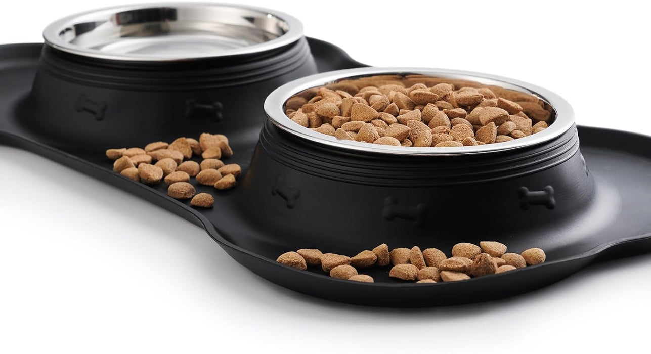 Pet Dog Bowls 2 Stainless Steel Dog Bowl with No Spill Non-Skid Silicone Mat + Pet Food Scoop Water and Food Feeder Bowl
