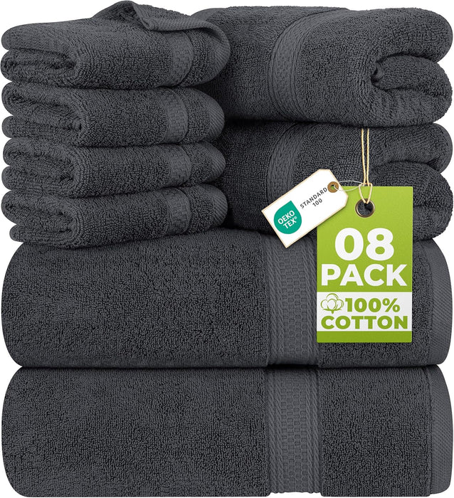 8 Piece Majestic Plush Luxury Towel Set, Cotton, Grey
