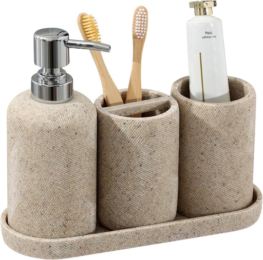 Bathroom Accessories Set,4 PCS Bathroom Organizer,Sand Stone Look,Beige