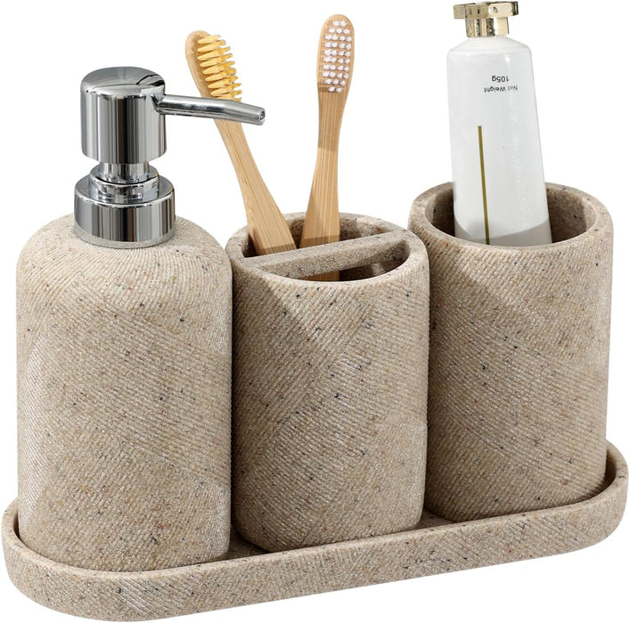 Bathroom Accessories Set,4 PCS Bathroom Organizer,Sand Stone Look,Beige