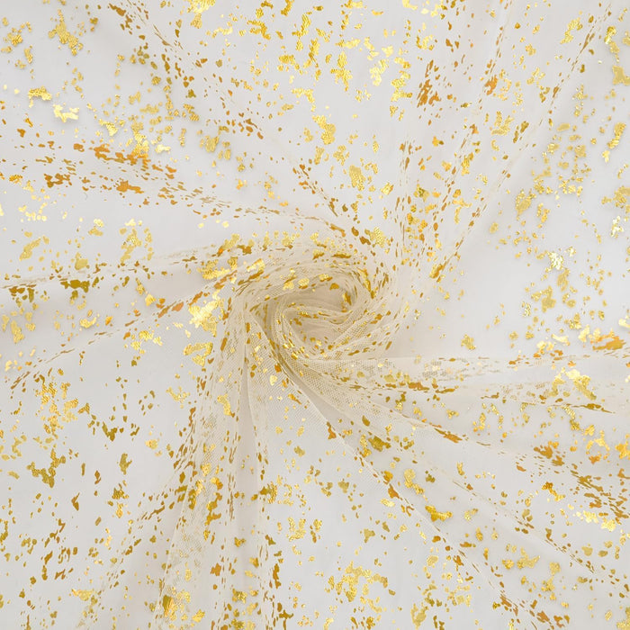Beige Gold Gauze Table Runner 120 Inch 10FT, Glitter Metallic Foil Sheer Dining Wedding Anniversary Holiday Birthday Tab