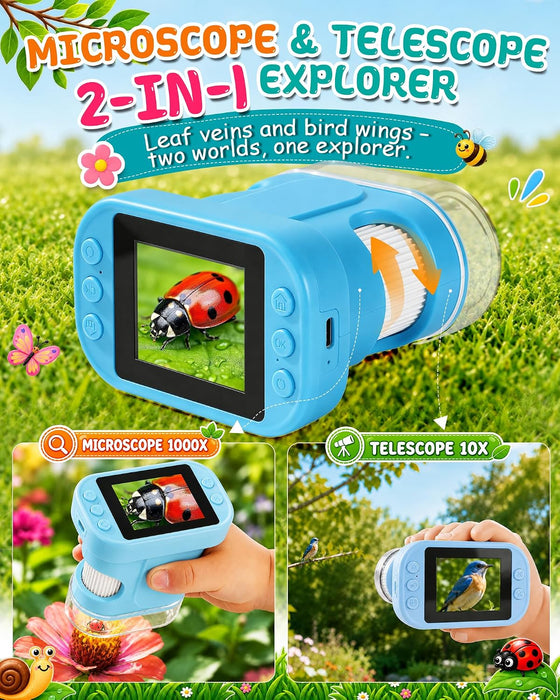 1000X Kids Handheld Digital Microscope, 32GB SD Card, 2.4" IPS Screen