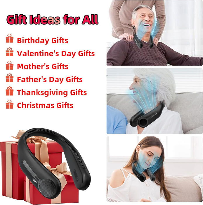 Portable Neck Fan, Personal Wearable Bladeless Fan, 6000mAh USB Rechargeable, 360° Airflow, LED Display, 4-Speeds, Hands