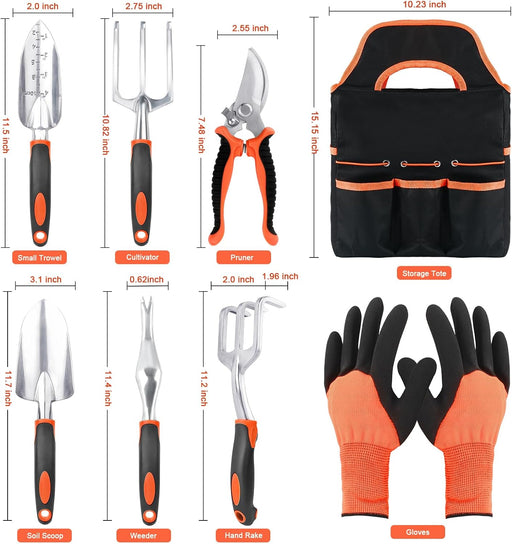 Garden Tools Set, 8 Piece Gardening Tools Set with Non Slip Ergonomic Handle, Heavy Duty Garden Tool Set with Storage Ba