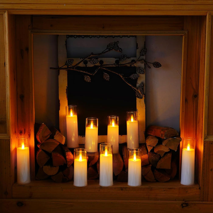 Pure White Acrylic Flameless Candles, LED Candles, Battery Operated Candles with Remote Control and Timer, Fake Electric Candle, Wedding, Home Decor, Set of 9
