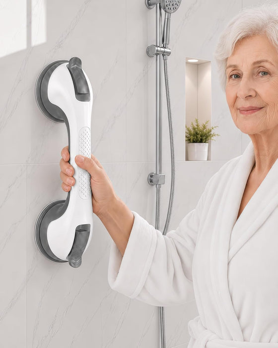 Suction Grab Bars for Shower, Gel-Enhanced Shower Handles for Seniors, Grey