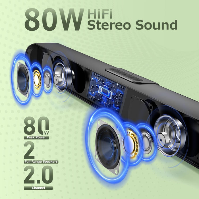 80W Sound Bar for Smart TV with HDMI ARC & Bluetooth 5.0