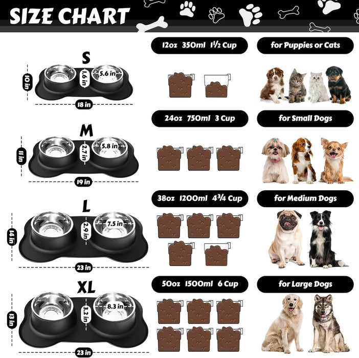 Dog Food Bowls Stainless Steel & Water Dish with No-Spill and Non-Skid, Feeder Bowls with Dog Food Dish for Small Medium