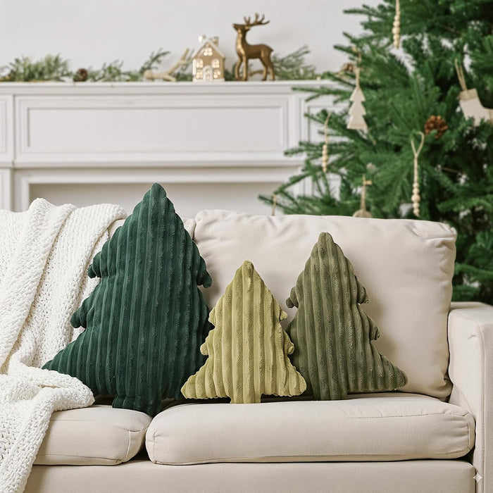 Christmas Decorations Plush Throw Pillows: Soft Green Velvet Christmas Tree Shaped Pillow, Cute Rustic Stuffed Cushion X
