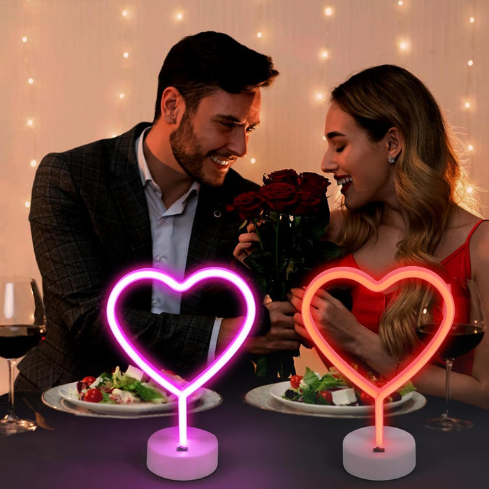 2 Pack Heart Neon Signs, Pink LED Lights, USB or Battery Powered