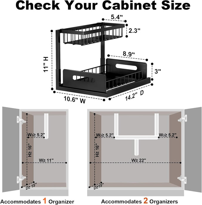 Under Sink Organizer, L-Shaped Pull Out Cabinet Organizer, Kitchen