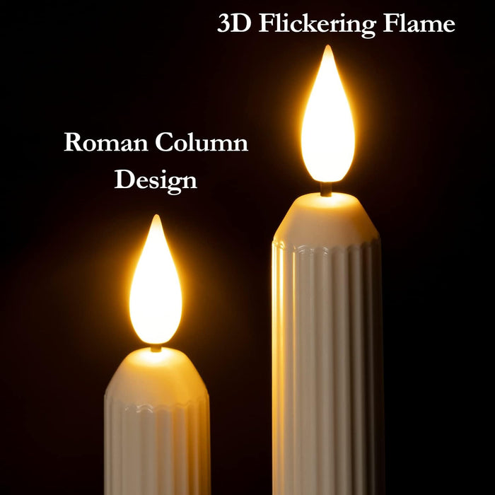 6 Pcs Window Candles with Sensor Dusk to Dawn, Ivory Striped Candlesticks with Suction Cups, Roman Column Christmas Window Candle Battery Operated, Flameless Led Taper Candles for Windows