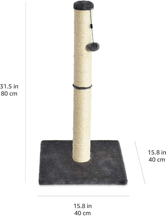 Cat Scratching Post for Indoor Cats & Kittens, Medium (31.5"H), Cat Furniture with Dangling Ball Toy, Grey