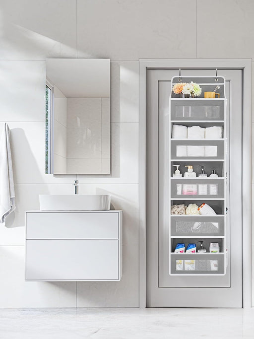 Over the Door Organizer for Bedroom, Pantry, Bathroom, 5 Shelf Grey