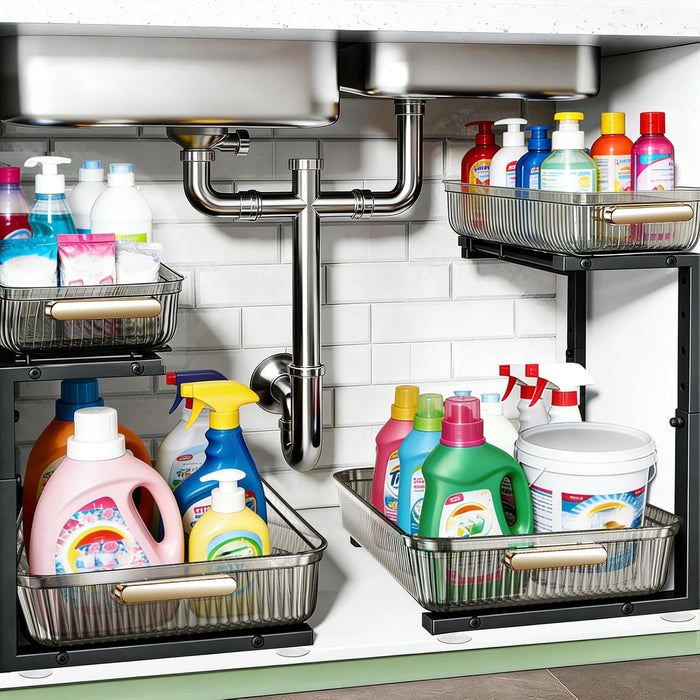 Under Sink Organizer - 2 Pack Multi-Purpose Pull-Out Storage Shelf