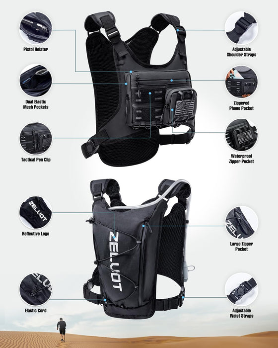 Running Vest with 2L Water Bladder, Hydration Backpack, U.S. Design Patent, Lightweight Hydration Pack with Gear Holder,