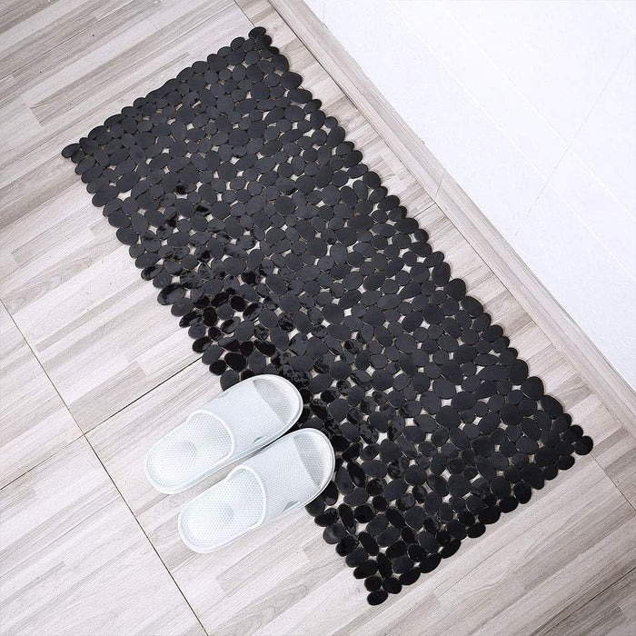 Pebble Bathtub Mat Non Slip 35" X 16" with Suction Cups,Black