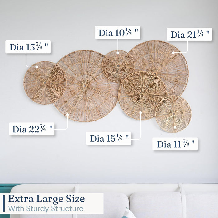 Wicker 23 Inch Jute Wall Decor Baskets, Set of 6 Extra Large Woven Jute Wall Plates, 23",21",15",13",12,10", Decorative Baskets for Wall Arts, Wall Hanging for Bedroom, Living Room, Office