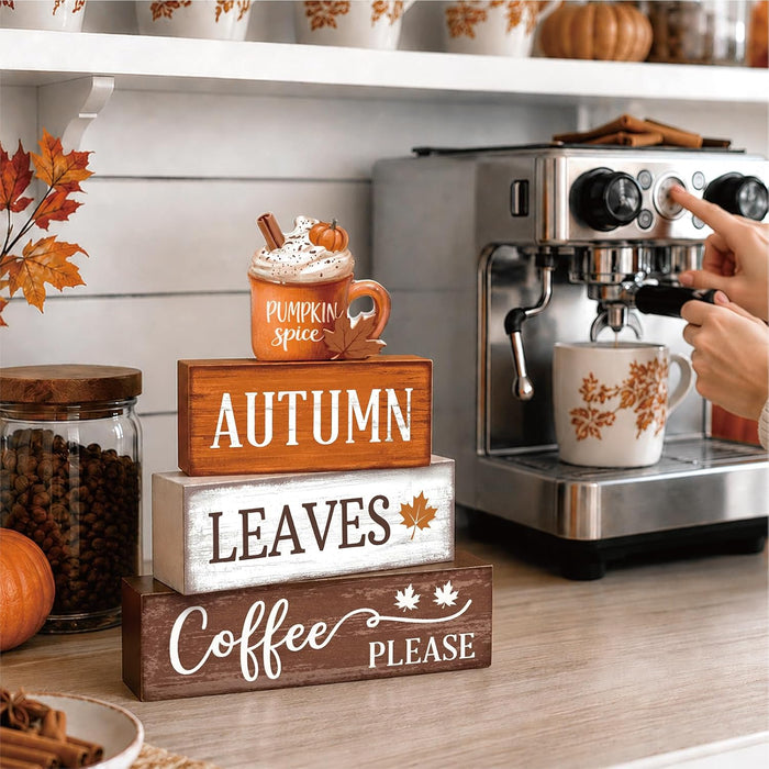 4 Pcs Fall Tiered Tray Decor, Wooden Fall Decorations for Home