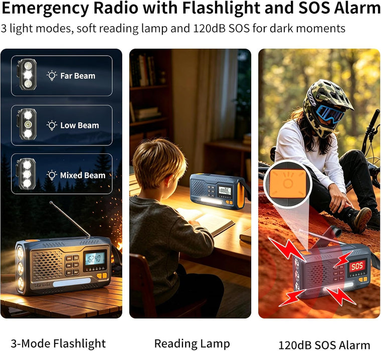 Emergency Weather Radio NOAA Alert Hand Crank Solar 2000mAh Phone Charger