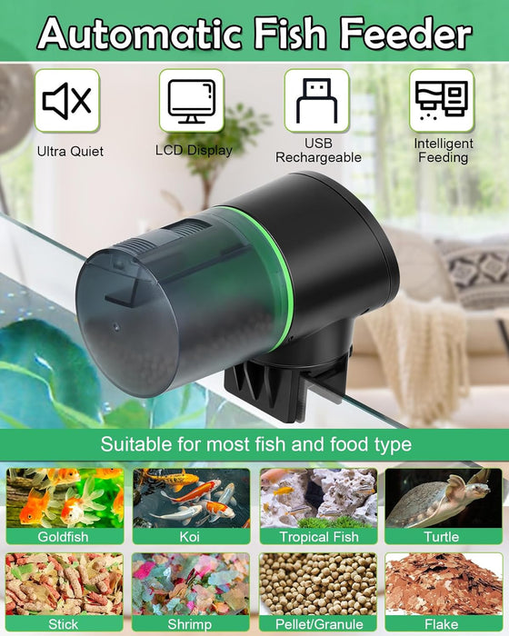Automatic Fish Feeder for Aquarium Easy Setup & 4 Timers Green