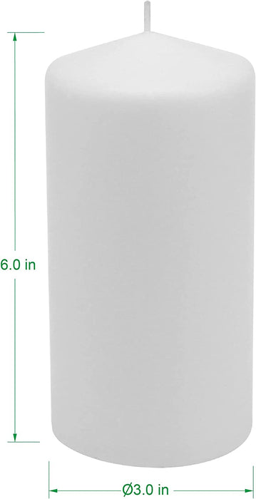 Unscented White Tall Pillar Candles, 65 Hour Burning Candle Pillars, Perfect for Decor, Weddings, Emergencies 3" X 6", 6