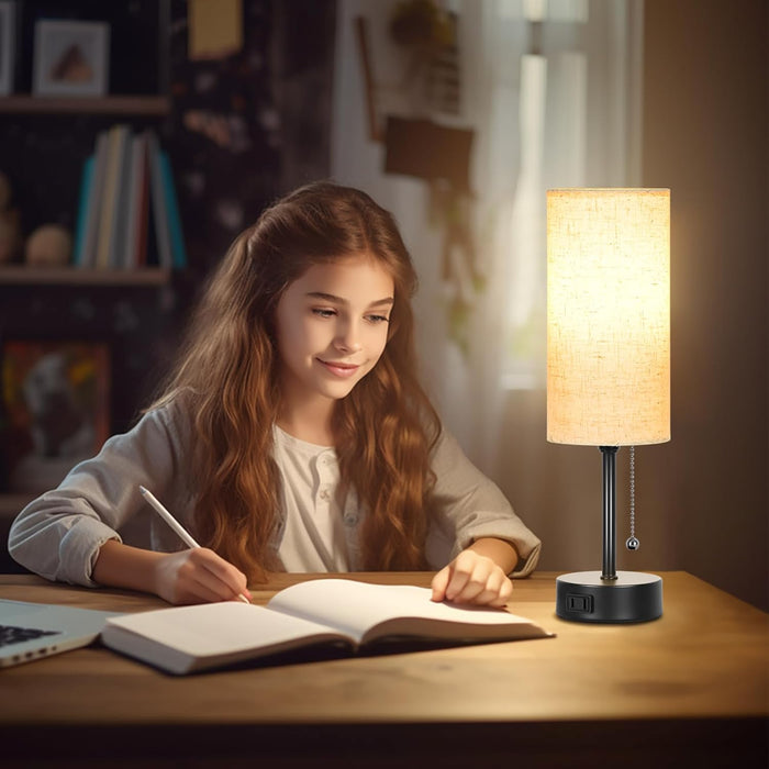 Bedside Table Lamp for Bedroom,Small Lamps for Night stands with Pull Chain