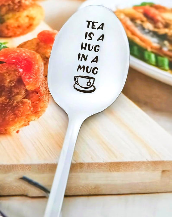 Tea Birthday Gift for Tea Lover Gifts Spoons for Women Men Tea is a Hug in a Mug Spoon for Papa Daughter Christmas Gifts for Tea Drinkers Lovers Nana Friends Engraved Tea Spoon